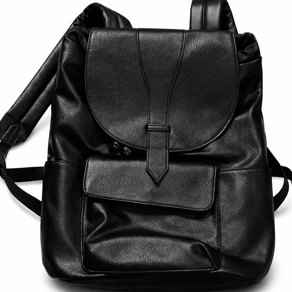 Black Leather Backpack - Picture 1 of 8